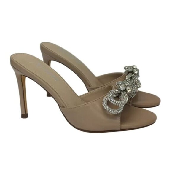 LILIANA / Zaha-4 / Beige / High Heel / Mules / With Rhinestone Bow Detail - Picture 2 of 8